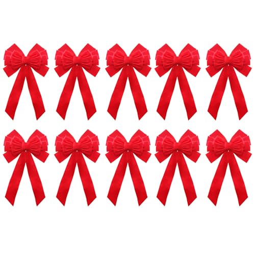 Buart Red Velvet Christmas Bow 19" Long 10" Wide,10 Pcs Holiday Christmas Bows - Image 1