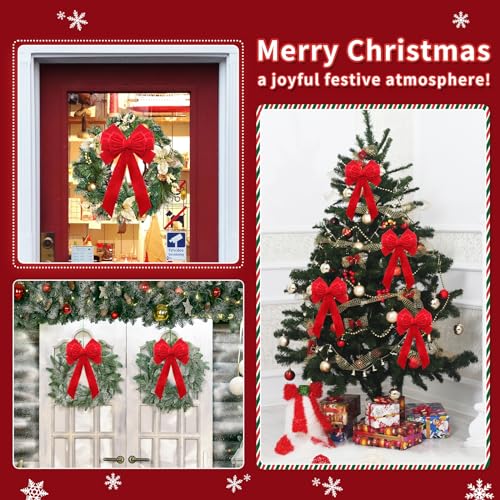 Buart Red Velvet Christmas Bow 19" Long 10" Wide,10 Pcs Holiday Christmas Bows - Image 4