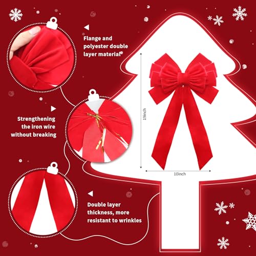 Buart Red Velvet Christmas Bow 19" Long 10" Wide,10 Pcs Holiday Christmas Bows - Image 2