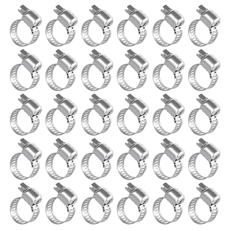 imsiboc 30PCS 304 Stainless Steel Hose Clamp Assortment Kit, 3/8'' - 5/8'' (10-16mm) Adjustable Worm Gear Fuel Line Clamp for Plumbing, Automotive And Mechanical Applications - Image 1