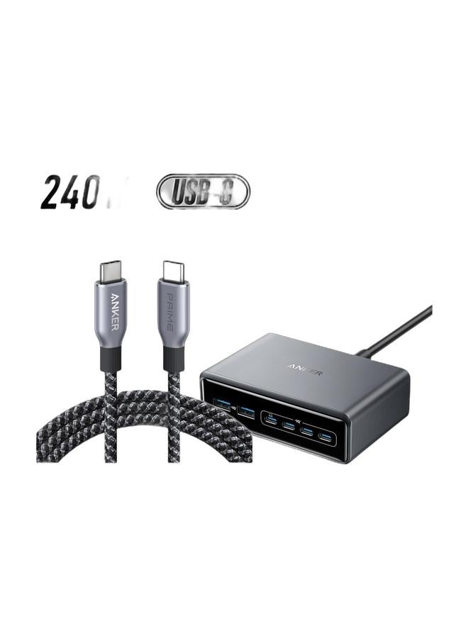 Anker Prime USB C to USB C Cable, 240W 6 ft Fast Charging USB C Cable, Upcycled-Braided Nylon with High Durability, USB 2.0 Cable for iPhone 17/16 Series, MacBook, iPad, Samsung, Huawei, Xiaomi, Vivo & Prime Charger, 200W 6-Port GaN Charging Station, Fast Charging USB C Charger, Compatible with iPhone 16/15/14 Series, MacBook Pro/Air, iPad Pro, Dell XPS, Samsung S25/S24, Huawei, Xiaomi, Vivo Bundle - Image 1
