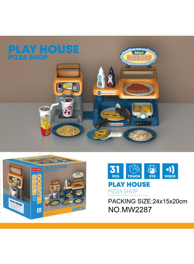Children's Simulation Ice Cream Pizza Hamburger Juicer Cash Register Coffee Machine Supermarket Shopping Play Toys-Color:2 In 1 Pizza Table (sealed Box) 2287  - Image 1