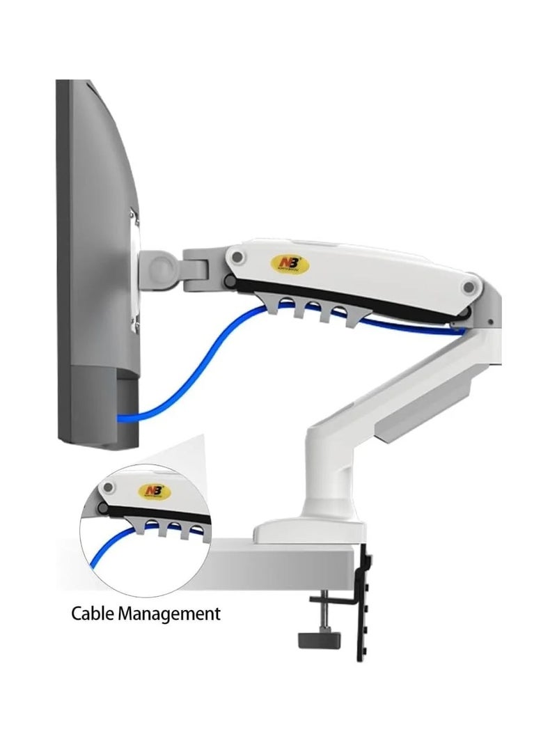 ان بي ايرجونوميك حامل شاشة الكمبيوتر فوق الطاولة ذو ذراعين مزود بنابض غازي F160W يدعم شاشتين من 17" إلى 27" بوزن يصل إلى 19.8 رطل لكل شاشة، توافق مع معايير فيسا 75x75 و100x100، ميل، دوران 360° وتعديل زاوية لتحسين الوضعية، لون أبيض - NB-F160W - Image 4