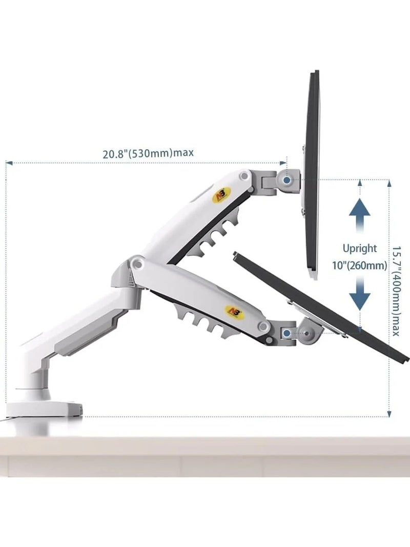 ان بي ايرجونوميك حامل شاشة الكمبيوتر فوق الطاولة ذو ذراعين مزود بنابض غازي F160W يدعم شاشتين من 17" إلى 27" بوزن يصل إلى 19.8 رطل لكل شاشة، توافق مع معايير فيسا 75x75 و100x100، ميل، دوران 360° وتعديل زاوية لتحسين الوضعية، لون أبيض - NB-F160W - Image 3