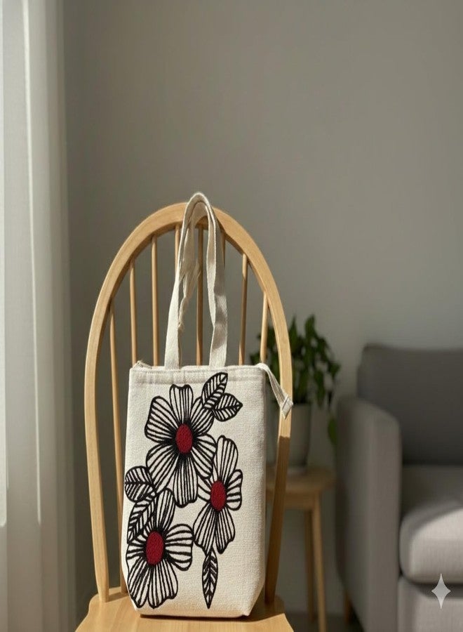 BLENZZA DECO حقيبة كتف وحقيبة يد من قماش الكانفاس القطني الطبيعي من بلينزا ديكو™، مزينة بتطريز عصري، مثالية للنساء، مناسبة للجامعة والتسوق والاستخدام اليومي (16 × 16 بوصة) (التصميم 2) - Image 2