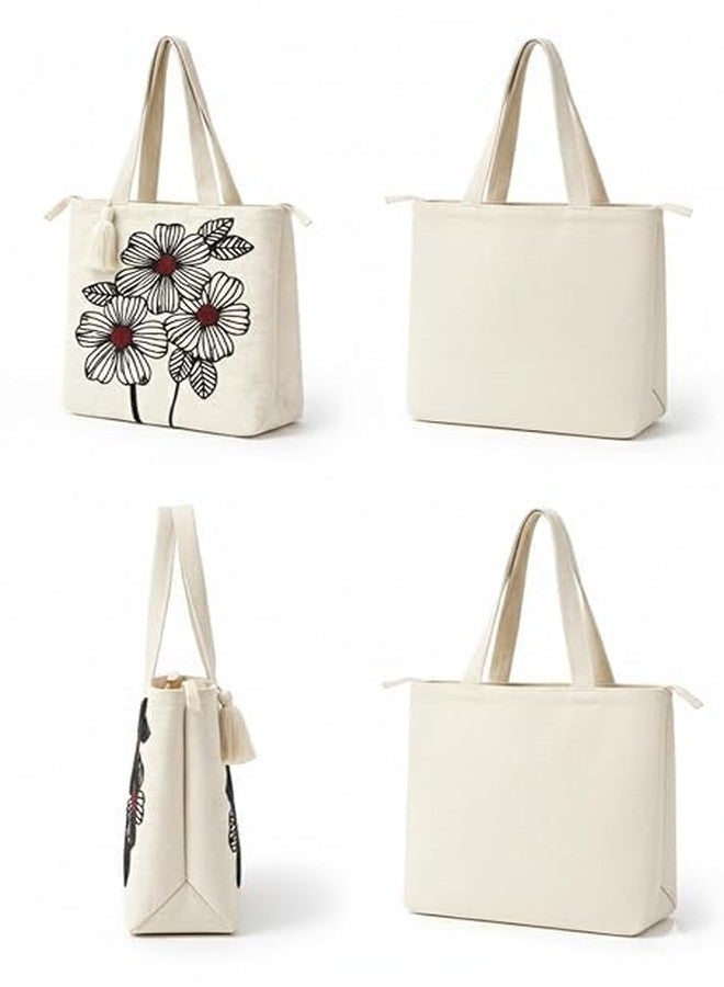 BLENZZA DECO حقيبة كتف وحقيبة يد من قماش الكانفاس القطني الطبيعي من بلينزا ديكو™، مزينة بتطريز عصري، مثالية للنساء، مناسبة للجامعة والتسوق والاستخدام اليومي (16 × 16 بوصة) (التصميم 2) - Image 3