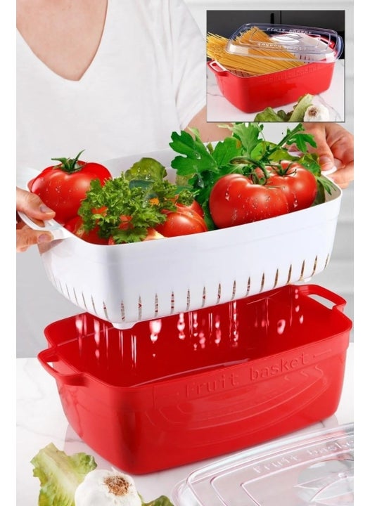 Rectangular Pot Model with Strainer Fruit - Vegetable Storage Container