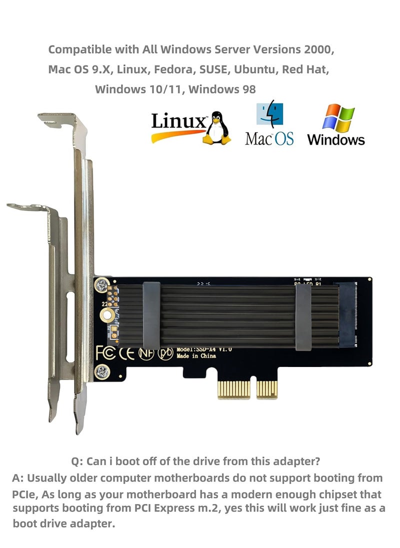 JEYI M.2 PCIe NVMe X1 Adapter with Aluminum Heat Sink, Support PCIe 3.0 4.0 X1 X4 X8 X16 Slot  - Image 2
