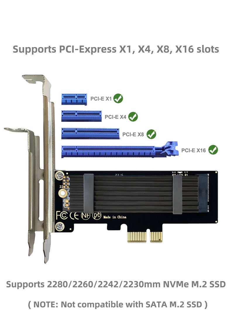 JEYI M.2 PCIe NVMe X1 Adapter with Aluminum Heat Sink, Support PCIe 3.0 4.0 X1 X4 X8 X16 Slot - Image 3