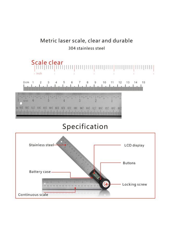 NIBEMINENT 2-In-1 Angle Gauge Goniometer With Digital Display Clinometer Silver  - Image 4