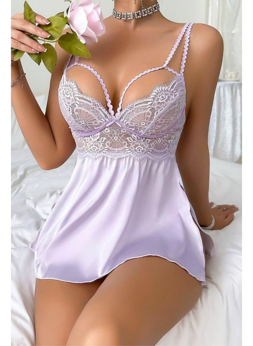 Lilac Straped Slit Lace Satin Nightgown - pzsku/ZDFA1CFBF854F3D7614D9Z/45/_/1740652456/9d95c008-3eb2-4777-8a4d-0c0db1a58cca