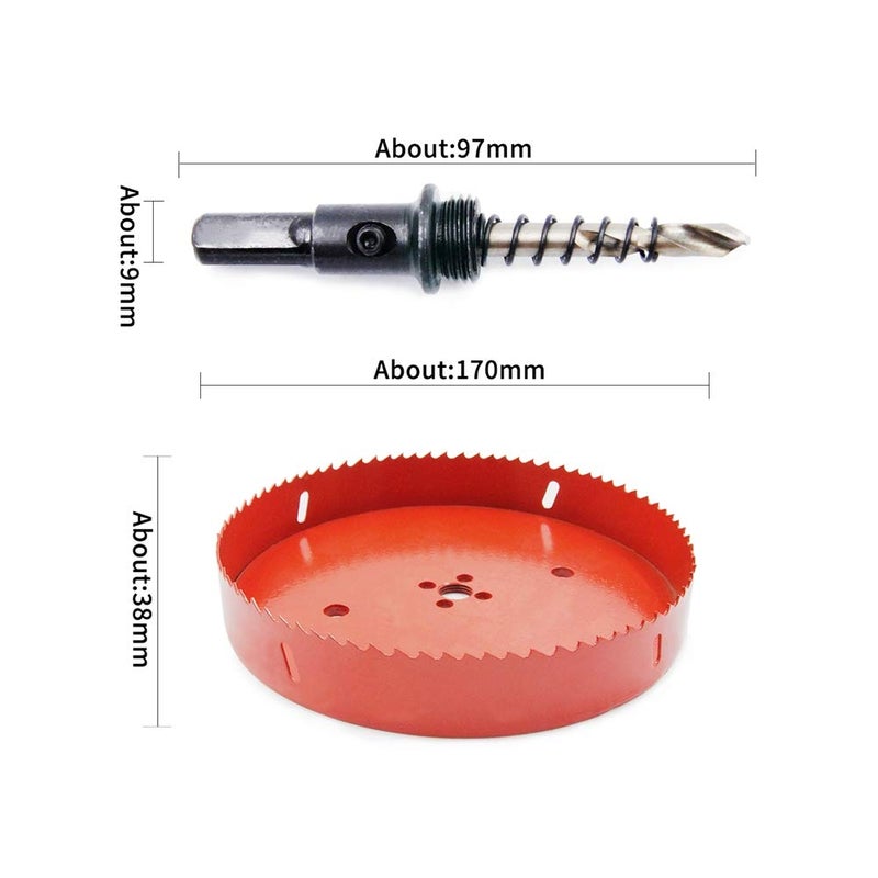 Laiwei Hole Saw Drill Bit HSS Hole Cutter with Arbor for Wood,PVC Board and Plasterboard(6-45/64"(170mm Hole Saw)) - Image 3