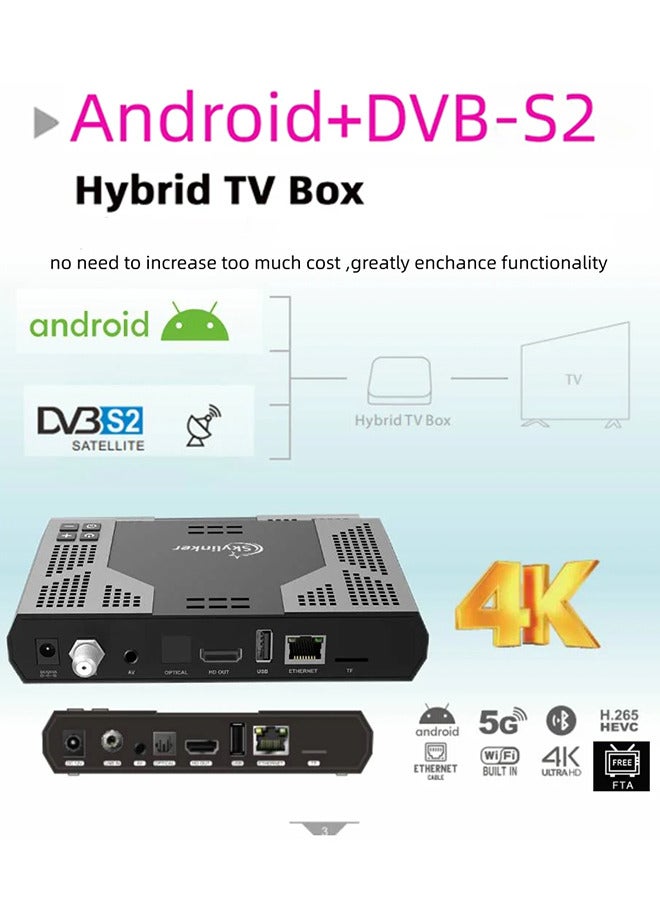 4K 4K Android OTT+ DVB-S2+DVB-T2 Hybrid TV Box 4K Android OTT+ DVB-S2+DVB-T2 Hybrid TV Box BT Remote 5G Wifi 2+16GB FTA جهاز استقبال التلفزيون الأرضي الفضائي - Image 4