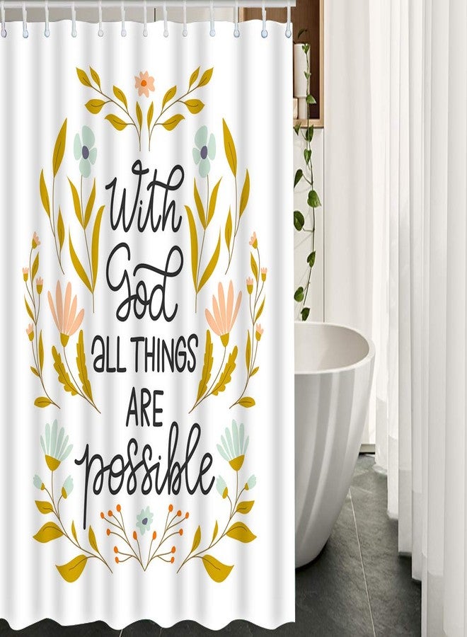 Moslion with God All Things are Possible Shower Curtain Inspirational Quote Branches Flowers Funny Shower Curtain for Bathroom Decoration Polyester 60Wx72H Inch - Image 2