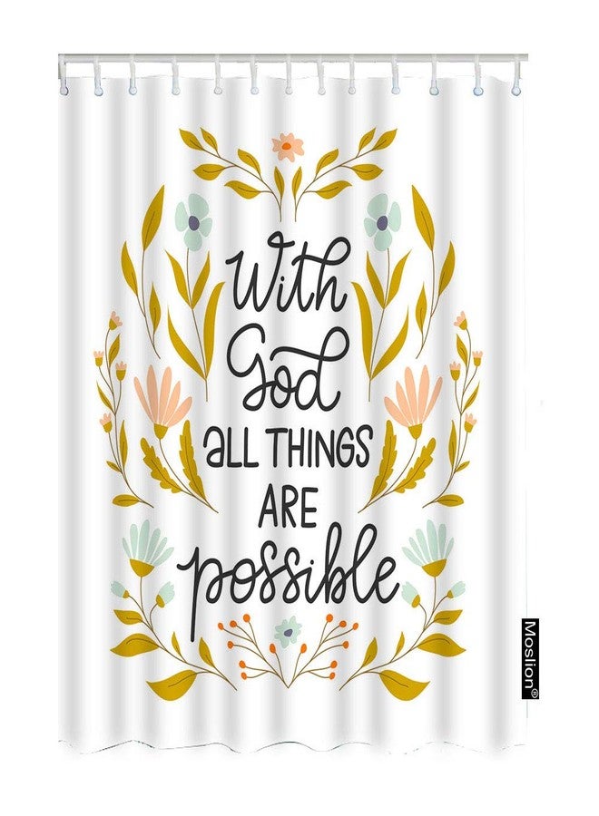 Moslion with God All Things are Possible Shower Curtain Inspirational Quote Branches Flowers Funny Shower Curtain for Bathroom Decoration Polyester 60Wx72H Inch - Image 1