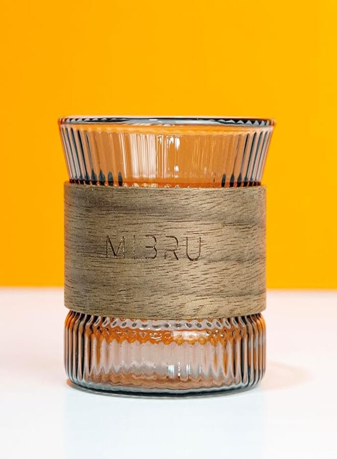 MIBRU Coffee Glass Cup Wooden Ring Holder Small 130 ml Black Coffee Cup Espresso Cup Latte Art Cup Drinking and Preparation of Specialized Coffee