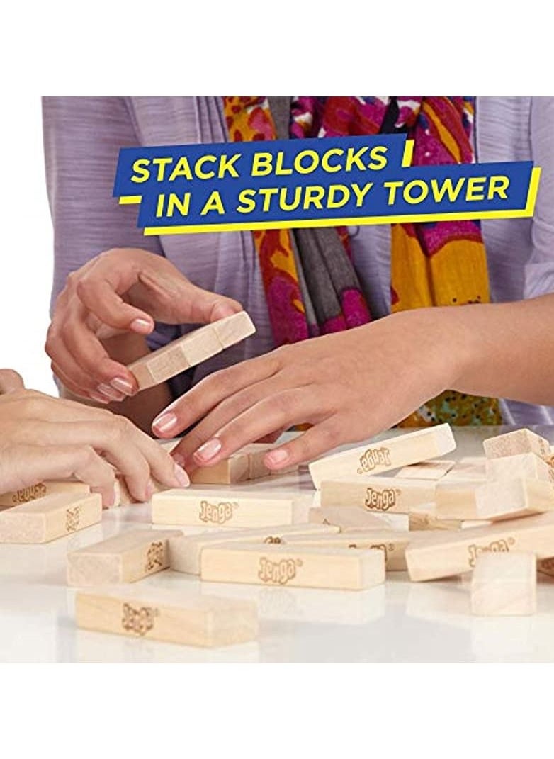 Classic Jenga Game with Genuine Hardwood Blocks, Stacking Tower Game for 1 or More Players, A Jenga Brand Game for Kids Ages 6 and Up, Light Brown, 26 x 7,5 x 7,5 cm, A2120EU4