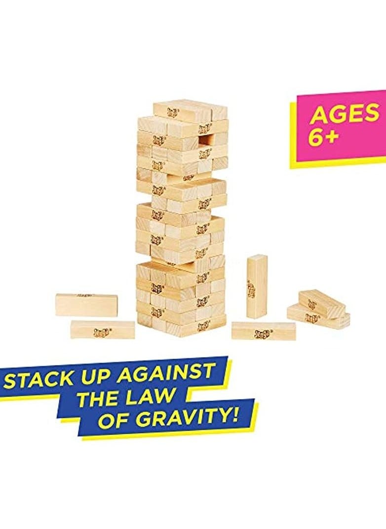 Classic Jenga Game with Genuine Hardwood Blocks, Stacking Tower Game for 1 or More Players, A Jenga Brand Game for Kids Ages 6 and Up, Light Brown, 26 x 7,5 x 7,5 cm, A2120EU4