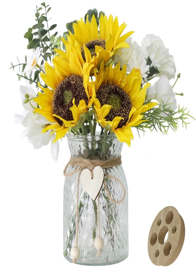 Leftover Faux Flowers in vase,Table centerpieces for Dining Room,White-Yellow Sunflower Flower centerpieces for Tables - Image 1