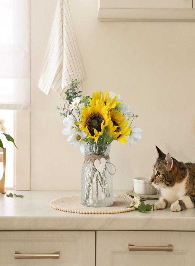 Leftover Faux Flowers in vase,Table centerpieces for Dining Room,White-Yellow Sunflower Flower centerpieces for Tables - Image 4