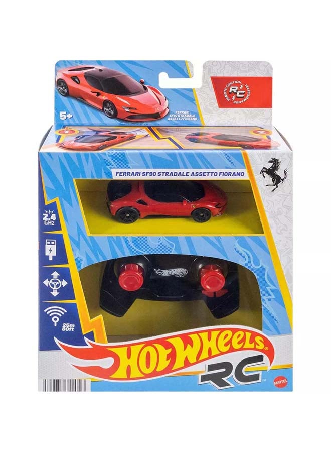 Hot Wheels RC Toy Car, Remote-Control Ferrari SF90 Stradale Assetto Fiorano in 1:64 Scale, Race On- and Off- Track, Booster Button for Speed - Image 5