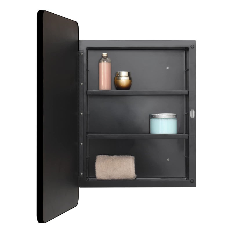 Fundin Plastic Black Medicine Cabinet, Beveled Edge Mirror Door with Round Corner Metal Frame, Recessed and Surface Mount Bathroom Medicine Cabinet, 16 x 24 inch Mirror Size - Image 3