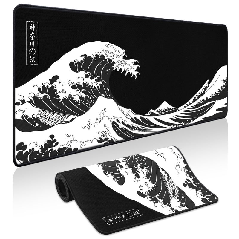 Yuhijoy Mouse Pad Gaming - Desk Mat for Keyboard and Mouse - Kanagawa Large Mouse Pads for Desk, Japanese Sea Wave Gaming Mousepad with Non-Slip Base, Desks Pad (31.5" X 11.8") for Game and Office - Image 1