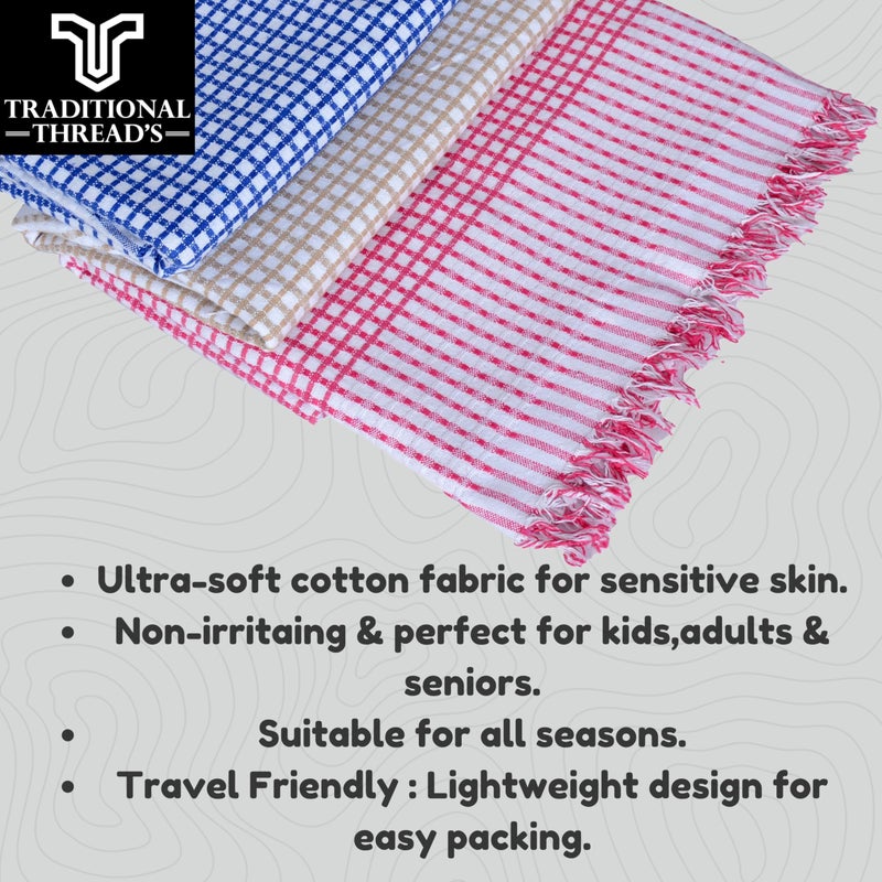 Traditional Thread's 100% Cotton Large Size Bath Towel | Ultra Soft,Absorbent,Light Weight & Quick Dry Towel for Bath, Travel, Gym, Beach |Towels for bath large size |Cotton towel | 30 X 60 (Set of 3) - Image 5
