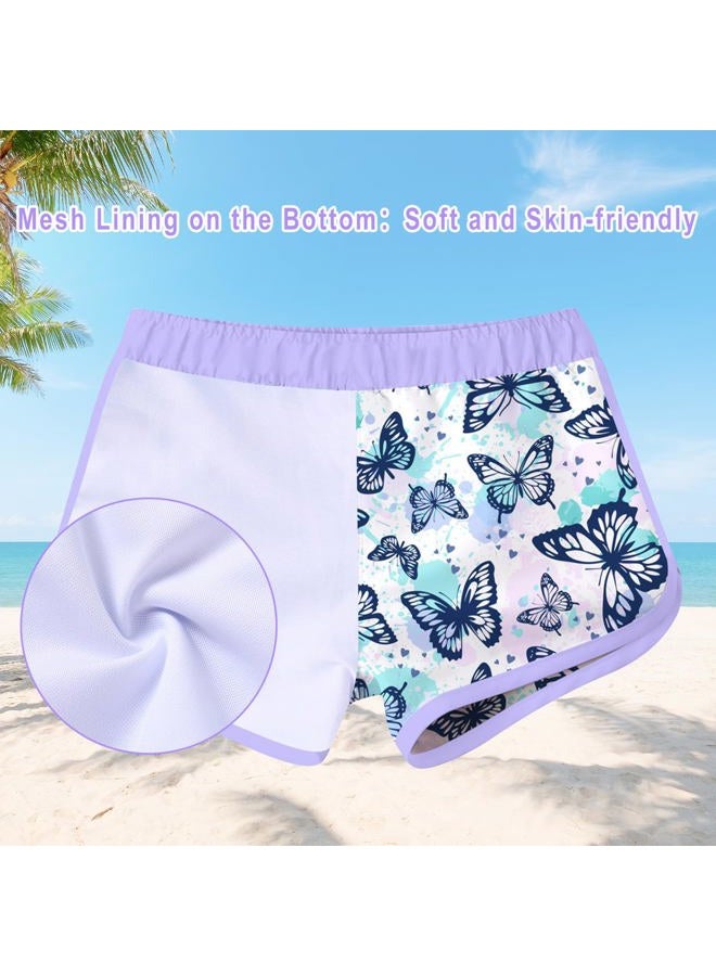 Vogseek Swimsuit for Girls Size 7-8 Butterflies Purple Bikini Long Sleeve 2 Pcs UV Sun Protection Swimwear with Swim Shorts Child Girls 7-8 Summer Holiday - Image 5