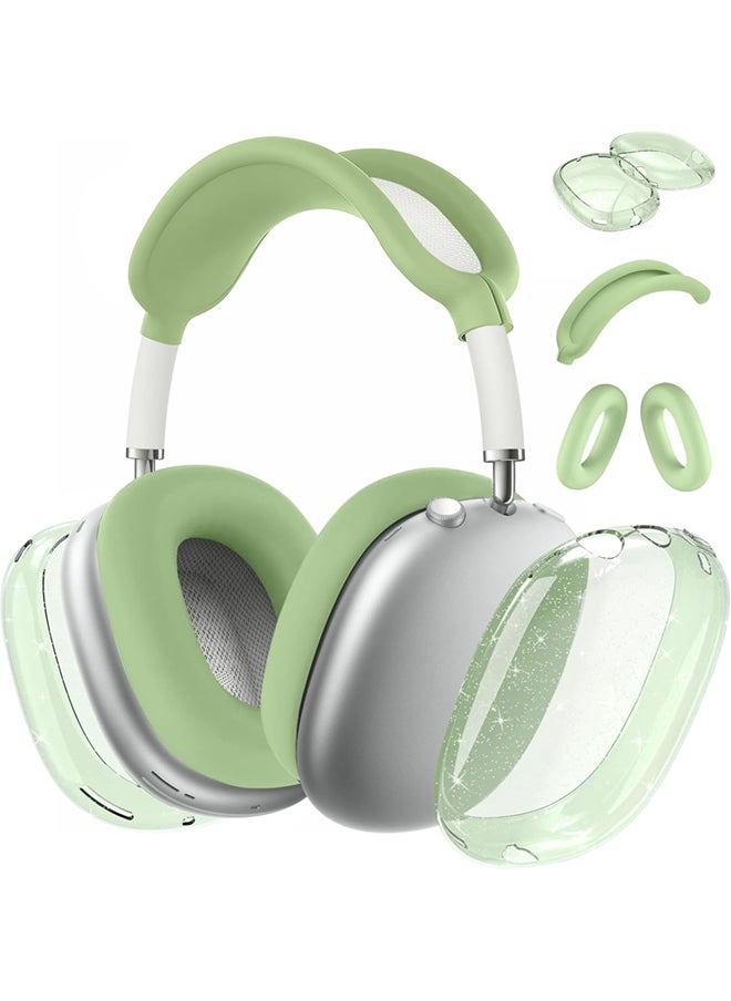 SJet - Silicone Case Cover for AirPods Max Headphones, Clear Soft TPU Ear Cups Cover/Ear Pad Case Cover/Headband Cover for AirPods Max (2024/2020) - Green Glitter - Image 1
