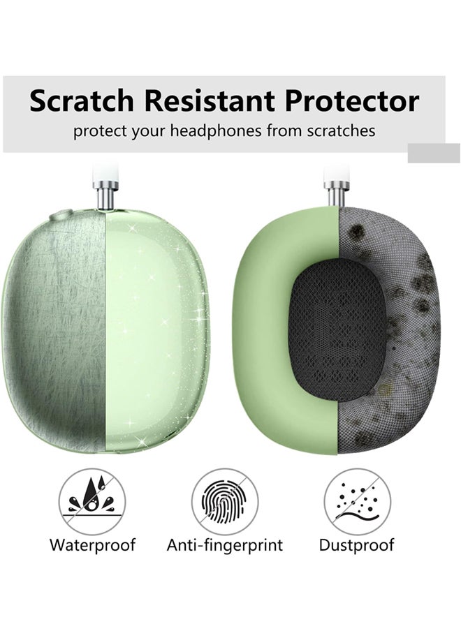 SJet - Silicone Case Cover for AirPods Max Headphones, Clear Soft TPU Ear Cups Cover/Ear Pad Case Cover/Headband Cover for AirPods Max (2024/2020) - Green Glitter - Image 1