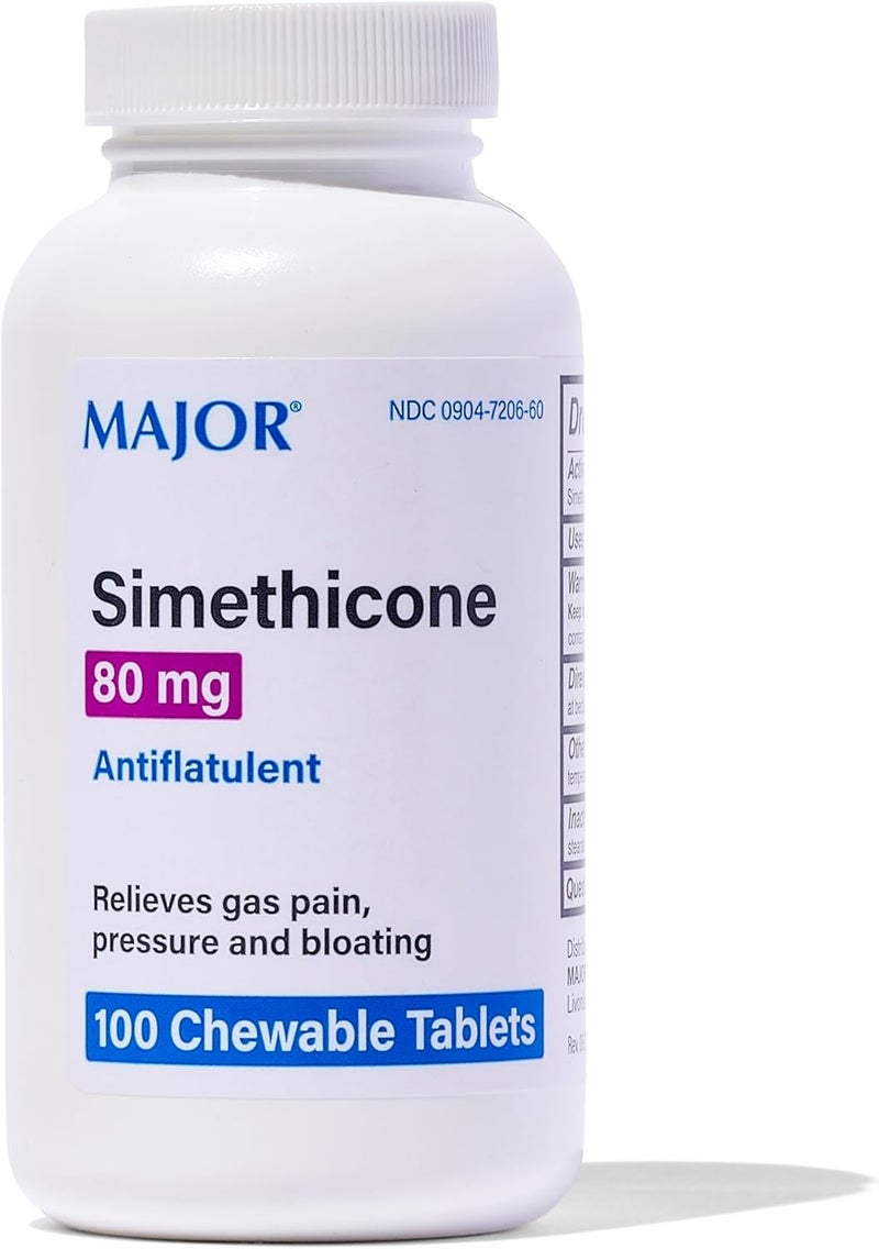 MAJOR Simethicone Gas Relief 80 mg - Anti Flatulence, Bloating and Gas Pressure Aid - 100 Chewable Tablets