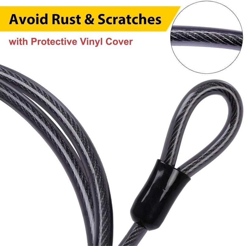 DELSWIN Heavy Duty Security Cable with Loops - 30FT Long Bike Lock Cable, 3/8 Inch (10mm) Thick Cut-Resistant Braided Steel Cables, Vinyl Coated for Bicycle, Boat, Kayak, Generator, Outdoor Patio Set - Image 5