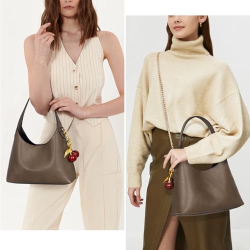 JQWSVE Small Hobo Bags for Women Cherry Shoulder Bag Purse Faux Leather Tote Handbag Trendy Chain Crossbody Bag - Image 2