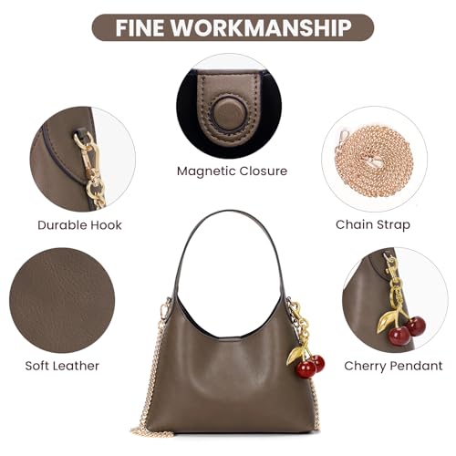 JQWSVE Small Hobo Bags for Women Cherry Shoulder Bag Purse Faux Leather Tote Handbag Trendy Chain Crossbody Bag - Image 4