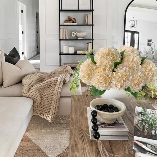 ZYTUYO 5 Pcs Champagne Yellow Silk Hydrangeas Artificial Flower Boho Dried Touch Hydrangeas 20 Faux for Fall Home Decor Kitchen Living Room Porch Wreath Xmas Wedding Flower Arrangement - Image 3