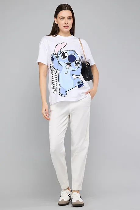 أر أند بي Stitch Print T-Shirt with Crew Neck and Short Sleeves