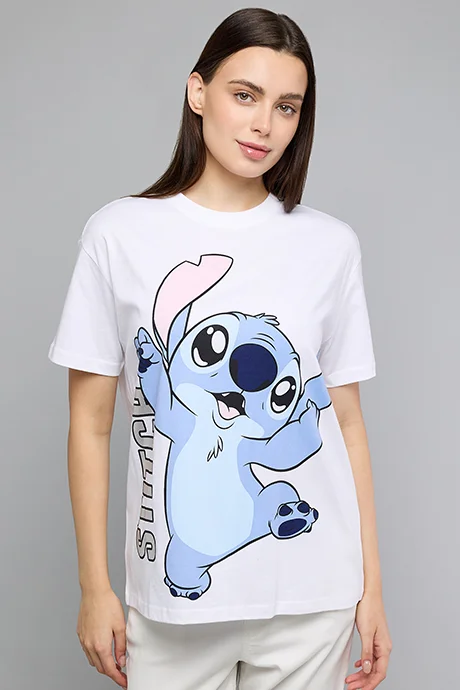 أر أند بي Stitch Print T-Shirt with Crew Neck and Short Sleeves