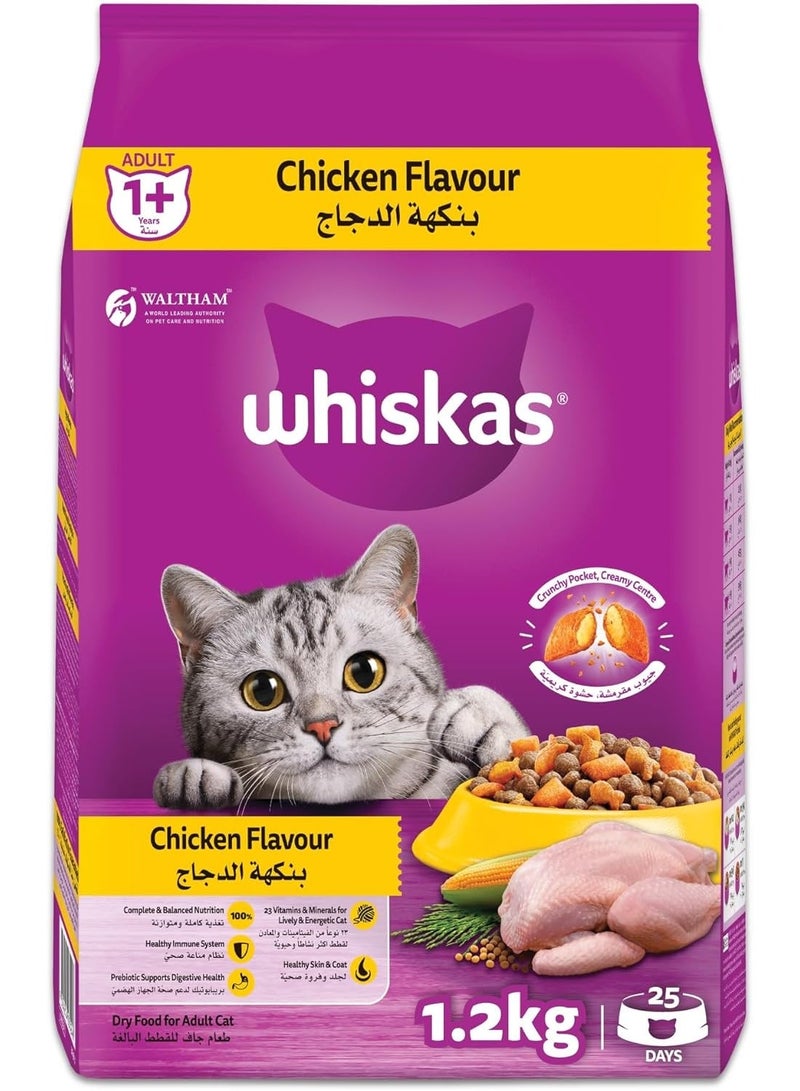 Whiskas Chicken Dry Cat Food, Bag of 1.2Kg, for Adult Cats 1+ Years, Cat Dry Food, for Healthy, Active Cats - Image 1