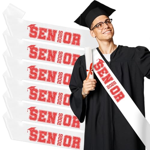 Aposwow Senior Sash 2026 6PCS Cheer Class of 2026 Graduation Celebration Decorations Satin Sashes with Red Glitter Letters for Senior Night Decorations Gifts - Image 1