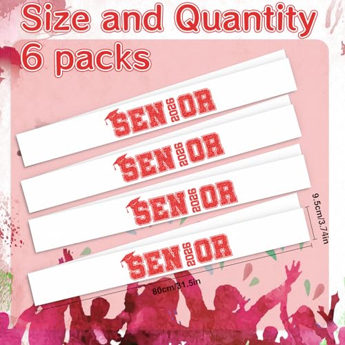 Aposwow Senior Sash 2026 6PCS Cheer Class of 2026 Graduation Celebration Decorations Satin Sashes with Red Glitter Letters for Senior Night Decorations Gifts - Image 5