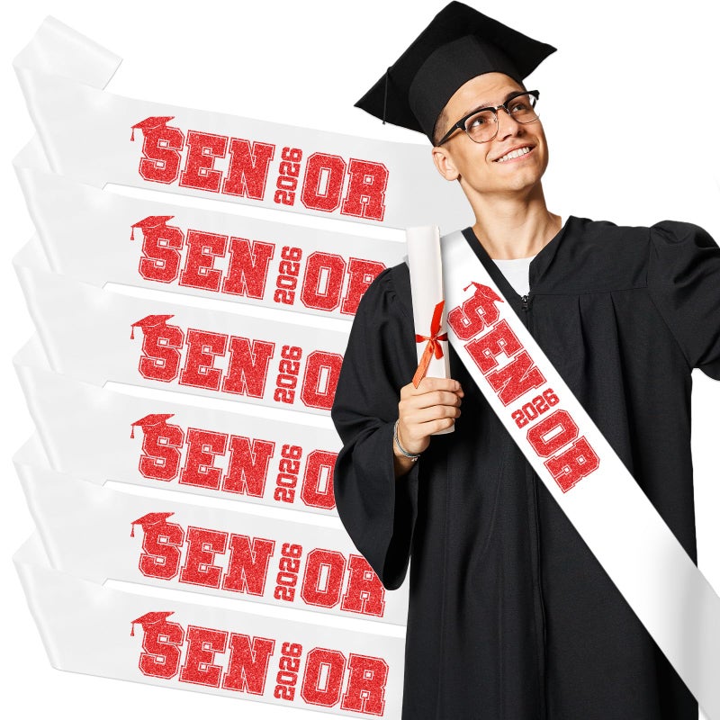 Aposwow Senior Sash 2026 6PCS Cheer Class of 2026 Graduation Celebration Decorations Satin Sashes with Red Glitter Letters for Senior Night Decorations Gifts - Image 3
