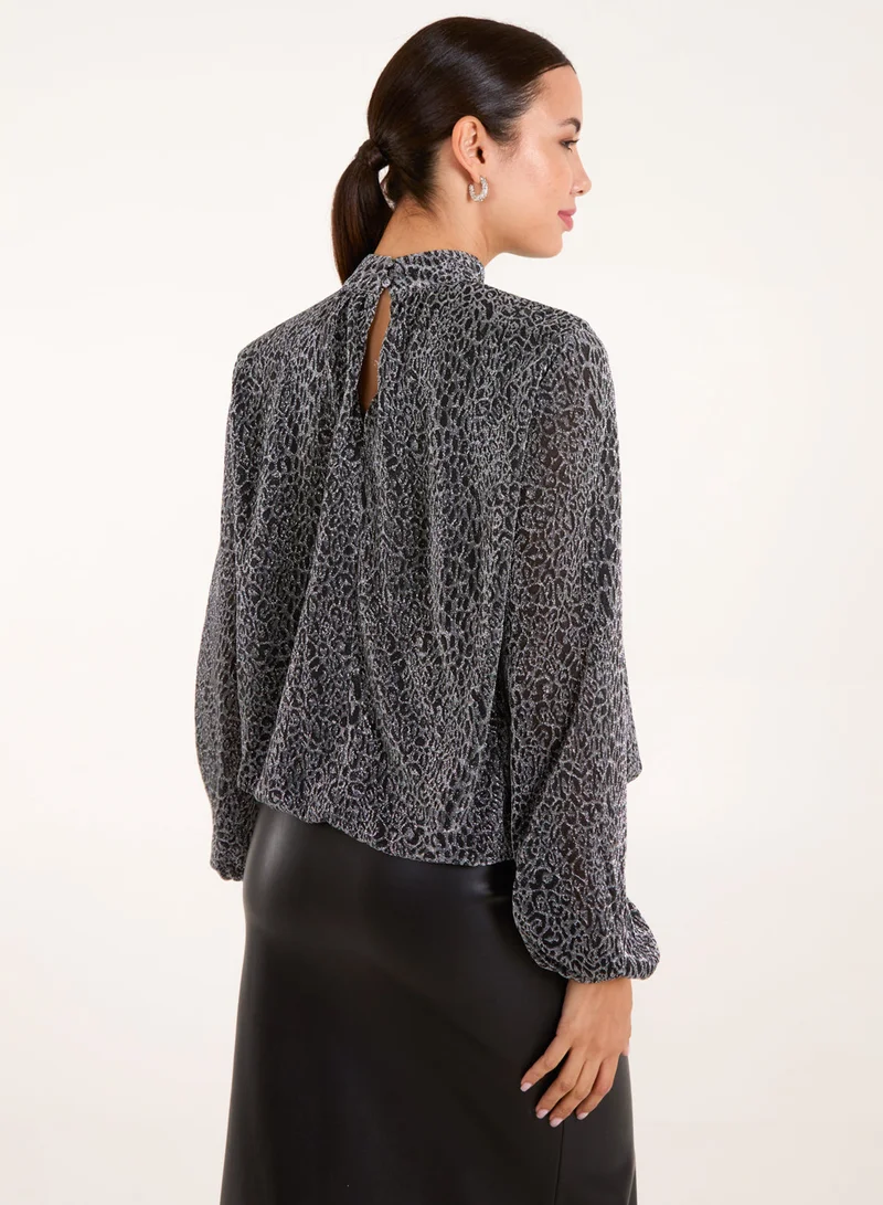 Blue Vanilla High Neck Puffball Hem Blouse