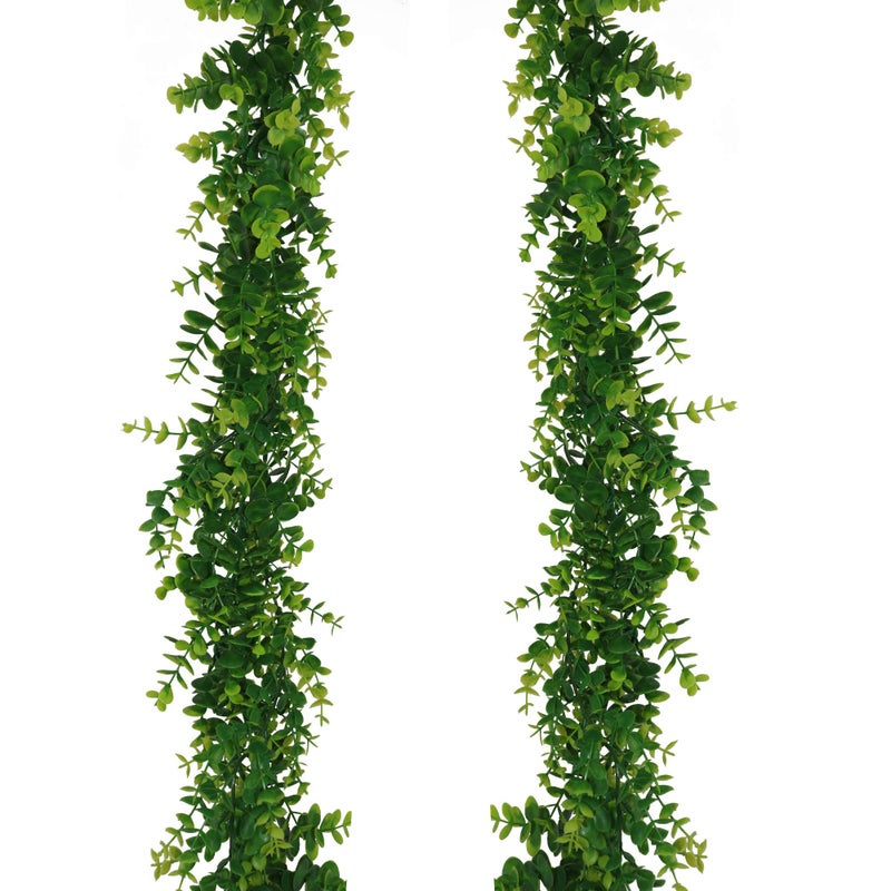 GraduationMall Faux Eucalyptus Garland Plant2 Pack 12ft Artificial Foliage Fake LeavesLeaf Stems Greenery Garland for Wedding Party Home Decor