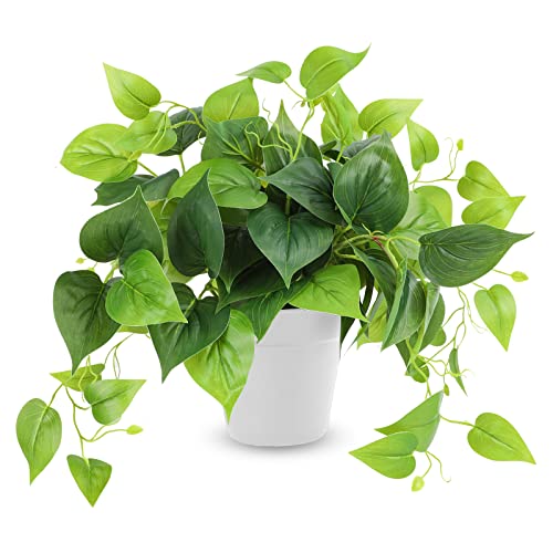 CEWOR Artificial Plants Fake Pothos with Plastic Pot Artificial Potted Plant for Home Office Bedroom Indoor Outdoor Decor 1 Pack - Image 1