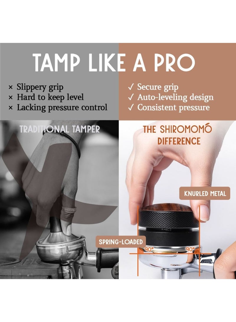 Barakah مكبس إسبريسو 53 مم، مكبس يدوي مزود بنابض مع وظيفة التسوية التلقائية، قاعدة من الفولاذ المقاوم للصدأ لتوزيع متساوٍ، مقبض غير قابل للانزلاق، يناسب سلال فلتر 53-54 مم - Image 3