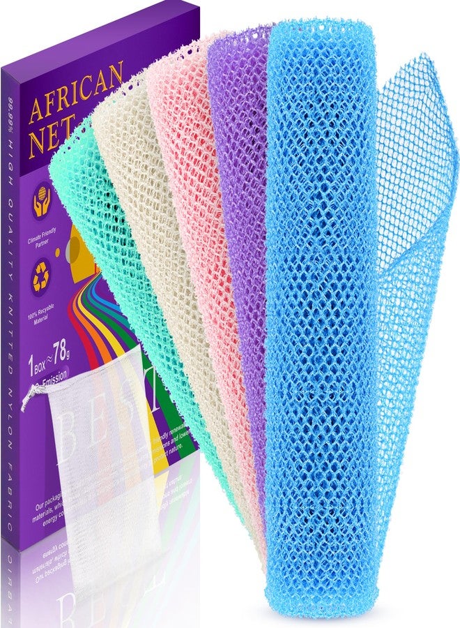 RIUOTA 5 Pieces African Bath Sponge African Net Long Net Bath Sponge Transform Your Shower Routine with African Bath Sponges for Exfoliated, Silky Smooth Skin (Purple, Pink, Green, Blue, White) - Image 1