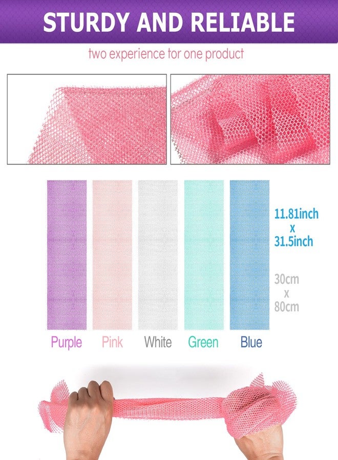 RIUOTA 5 Pieces African Bath Sponge African Net Long Net Bath Sponge Transform Your Shower Routine with African Bath Sponges for Exfoliated, Silky Smooth Skin (Purple, Pink, Green, Blue, White) - Image 2