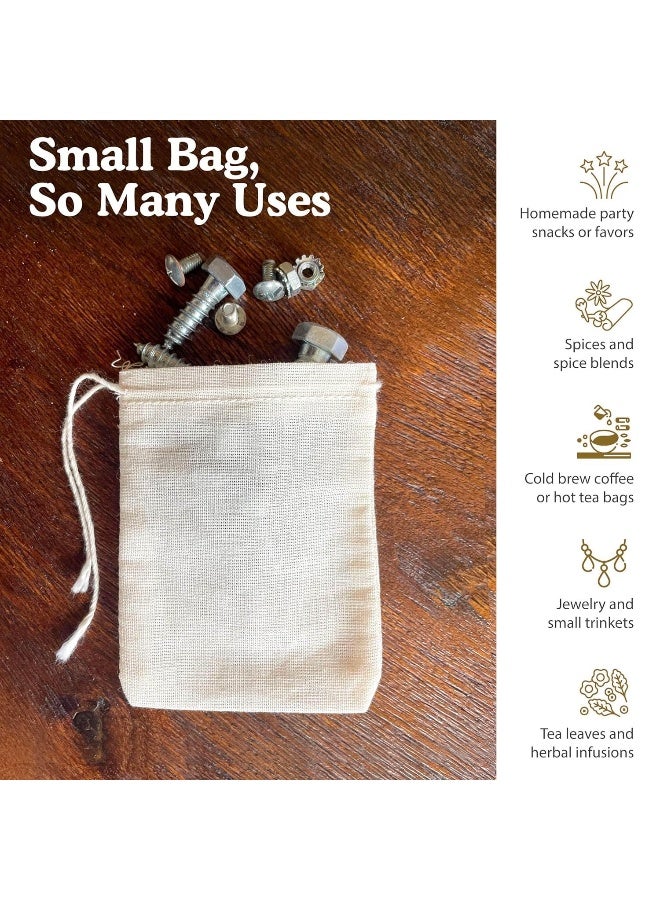 Regency Wraps 100% Cotton Drawstring Bag, Pouches for Enclosing Bulk Spices, Tea, Potpourri, and Jewelry, 100% Cotton Mini Bags, 3" x 4", Pack of 4, Natural - Image 4