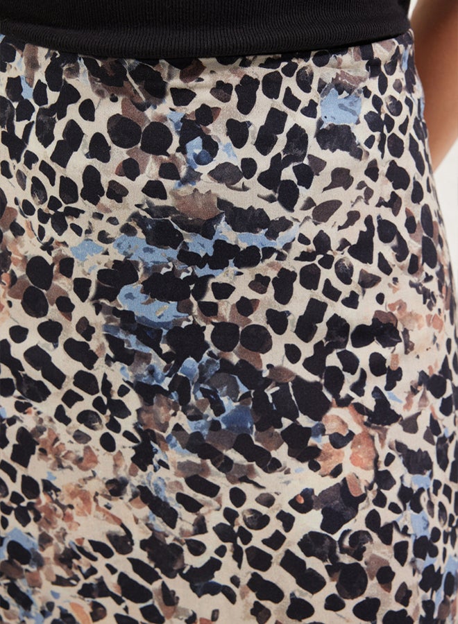trendyol Mink Abstract Animal Pattern Midi Long Length Viscose A-Form Woven Skirt - Image 4